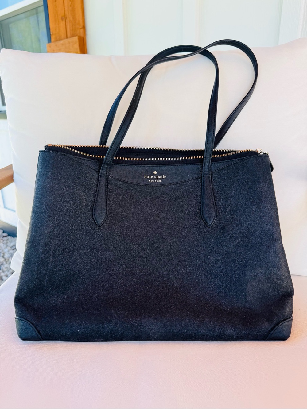 Kate Spade Glimmer Large Top Zip Tote Shoulder Bag Glitter Holiday Black Stylish